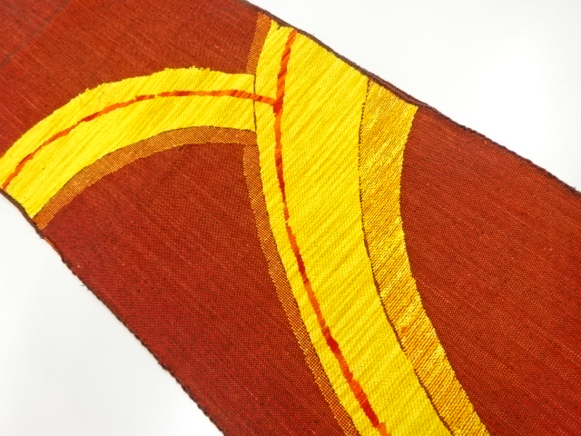 アンティーク　手織り真綿紬　抽象模様織り出し名古屋帯